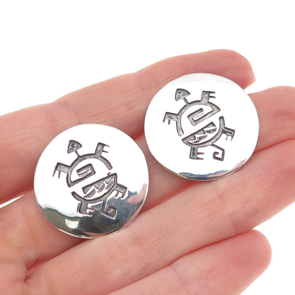 Ted Wadsworth Hopi Old Pawn 925 Sterling Silver Vintage Turtle Tribal Earrings